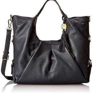 Vince Camuto Shopper Black Pebbled leather Satchel Bag w/Removable Strap NWT